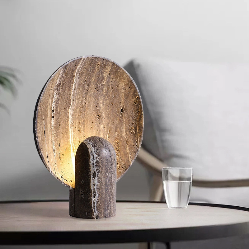 Modern Simple Marble Black Pan Shape LED Table Lamp for Bedroom Living Room Study