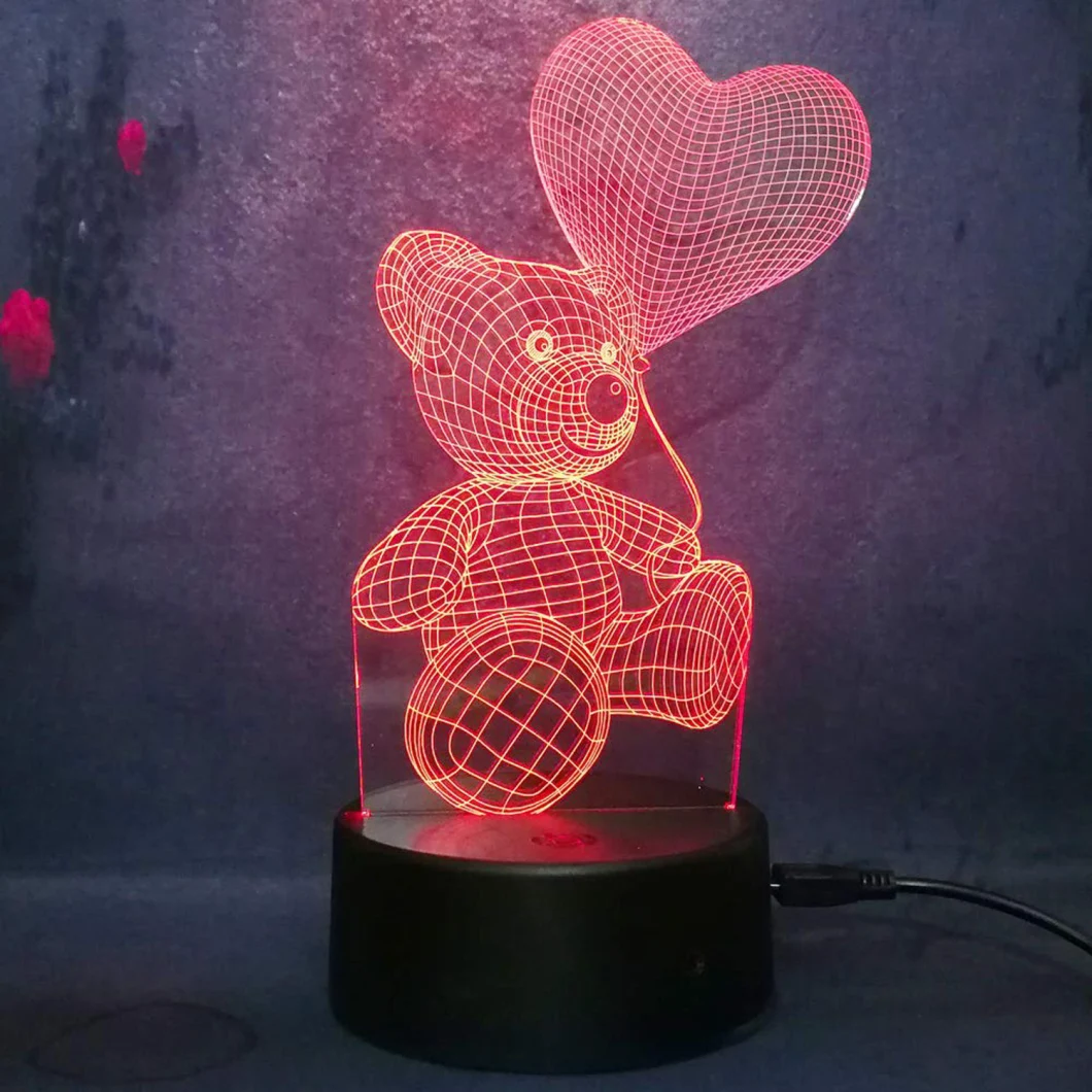 Love, Teddy Bear, 3D Nightlight Lamp, Love Shape, Romantic Glow, LED Night Lamp, Night Light, Touch Sensor Light