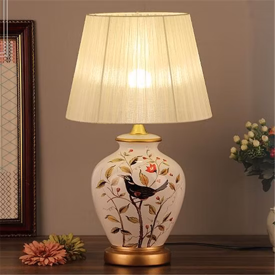 Vintage Retro Country Chinese Porcelain Ceramic Fabric E27 Dimmer Table Porcelain Lamp (WH-MTB-107)