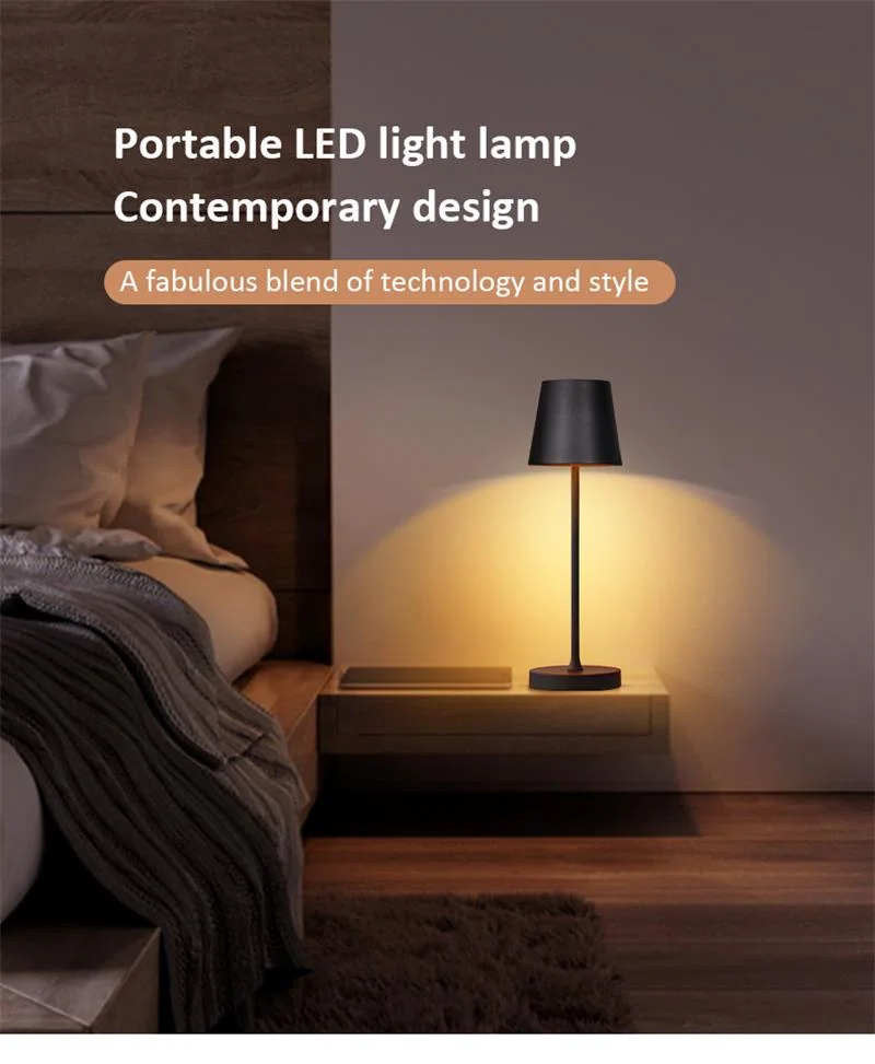 Contemporary Nordic Classic Form Rechargeable Touch Control Wireless LED Lamp Aluminum Metal Bedside Lamp Table Lamp