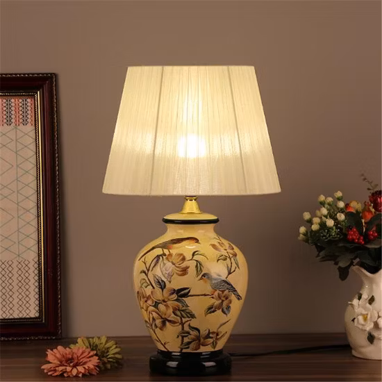 Vintage Retro Country Chinese Porcelain Ceramic Fabric E27 Dimmer Table Porcelain Lamp (WH-MTB-107)